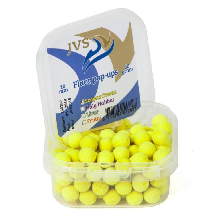 JVS Fluor Pop Up Boilies 10mm Scopex Cream 50g