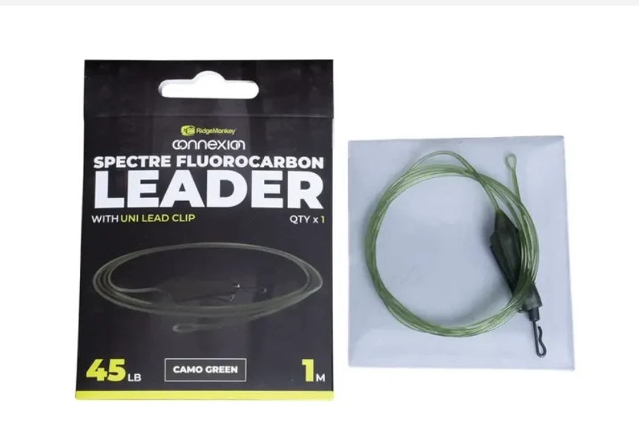 RIDGE MONKEY Spectre Fluorocarbon Uni Lead Clip Leader camo green